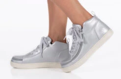FINAL SALE - Women's Silver Grey Metallic BILLY Sneaker Lace Mid Tops -Fashion Shoe Store BW22135 040 studio standing 1 940x614 21283b67 3de9 435e 829e 4b60623199c1